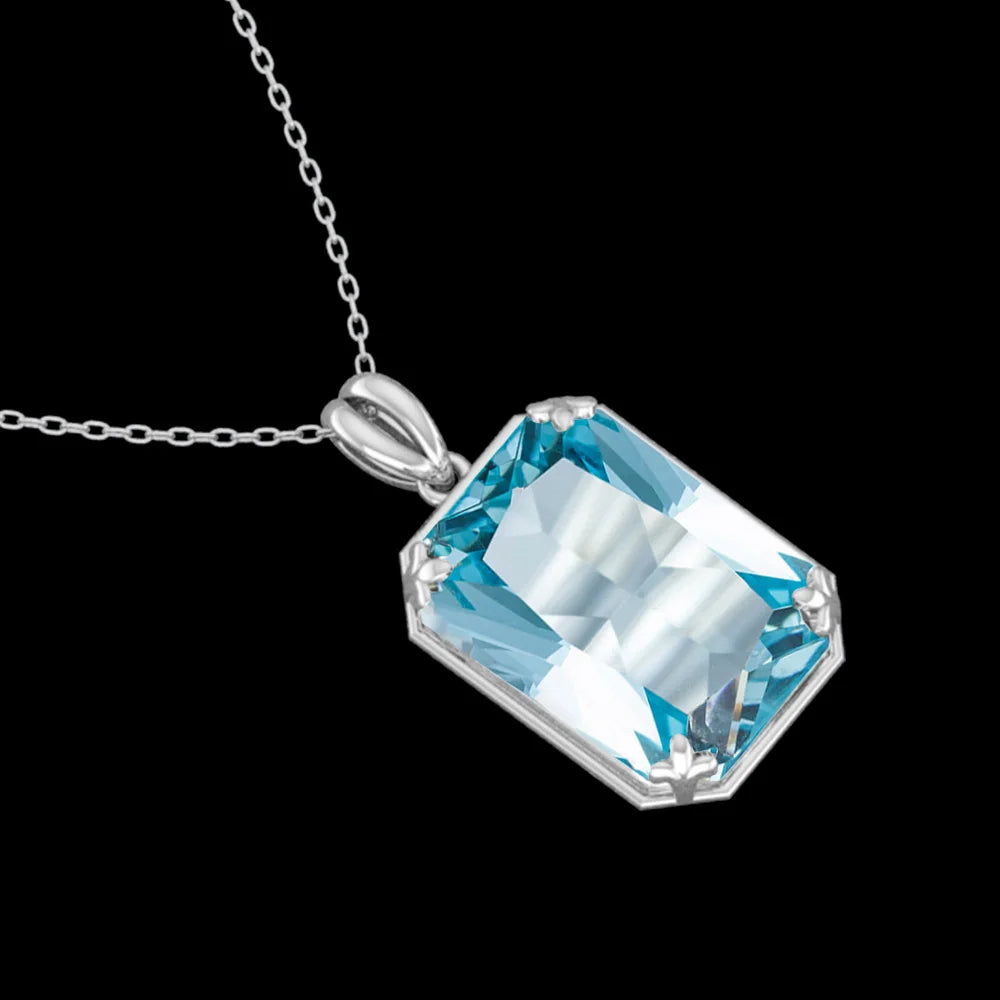 Real 925 Sterling Silver Aquamarine Necklace Pendant Anniversary Banquet Accessories Woman Fine Jewelry 2022 New Without Chain