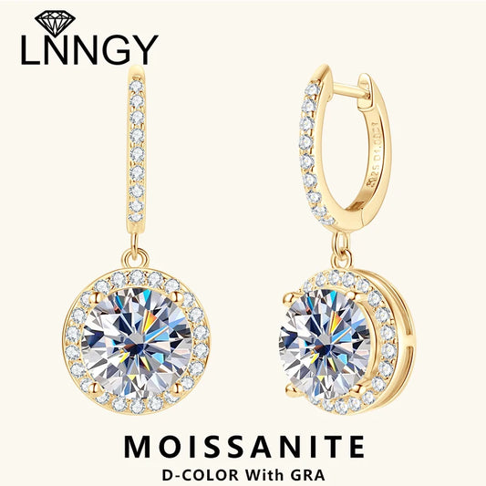 Lnngy 1CT 2CT 3CT Moissanite Earring 925 Certified Silver Drop Earrings For Women Girls Wedding Anniversary Dainty Jewelry Gift