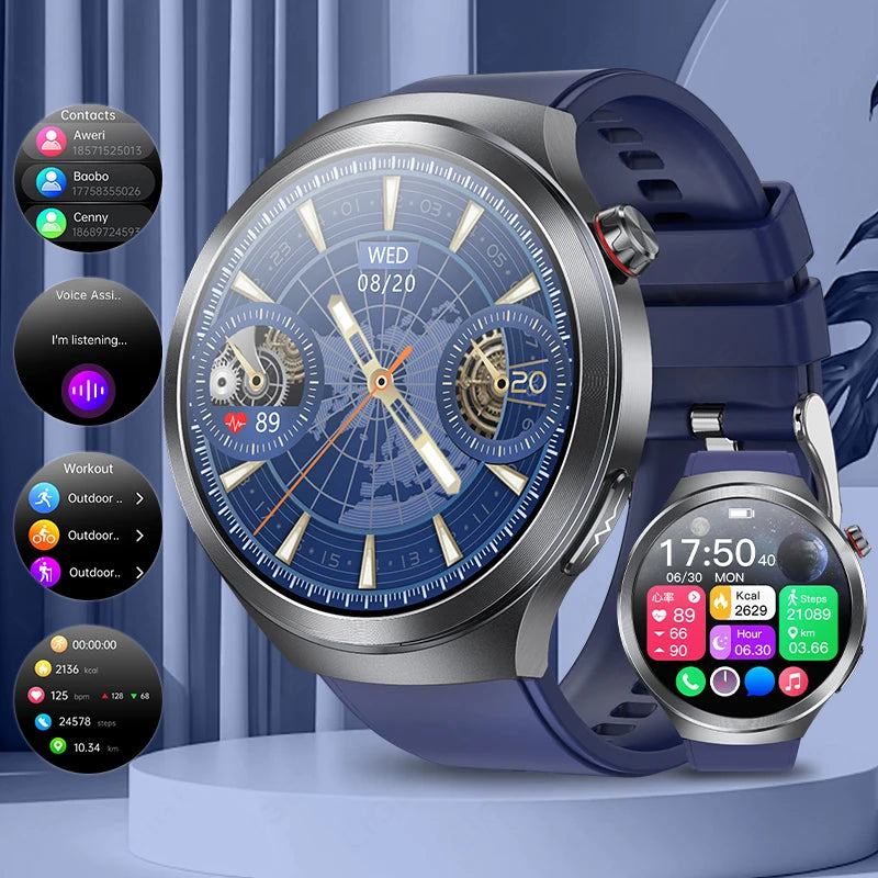 LIGE 2025 Men's ECG Smart Watch 1.73” AMOLED Screen Emotional Fatigue Monitoring NFC Access Control Fitness Tracker Watch