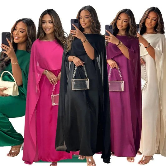 Women Dress Long Dresses Solid Round Neck Full Sleeve Casual Regular Loose Fit Elegant Splice High Waist Vestidos