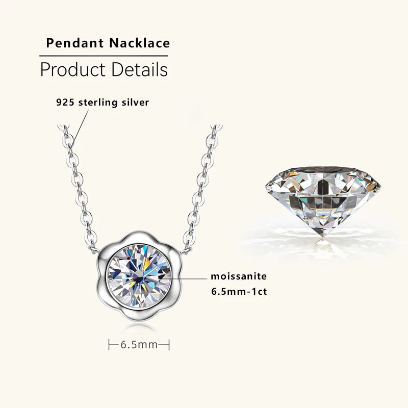 Lnngy GRA Certified D1.00CT Moissanite Necklace 925 Sterling Silver Flower Shape Pendant Necklace for Women Korean INS Jewelry