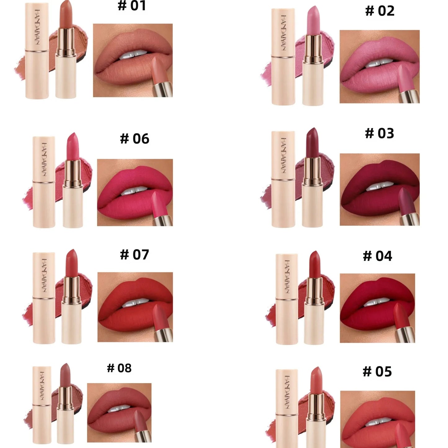 8 Colors Deep Red Matte Lipstick Waterproof Non-Stick Velvet Texture Easy Apply Rose Red Lip Makeup Long-Lasting Cosmetics