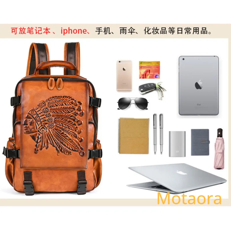 MOTAORA 2025 New Handmade Backpacks For Women Cowhide Backpack Embossed Large Female Travel Backpack Genuine Leather Luxury Bags