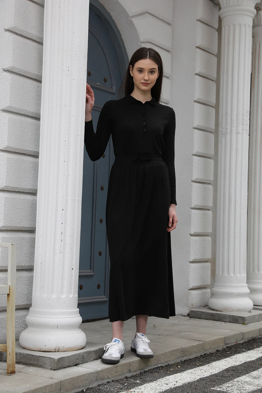 AP 2025 Spring/Summer Women Turn-Down Collar Tee & Cotton Blend Skirt Set