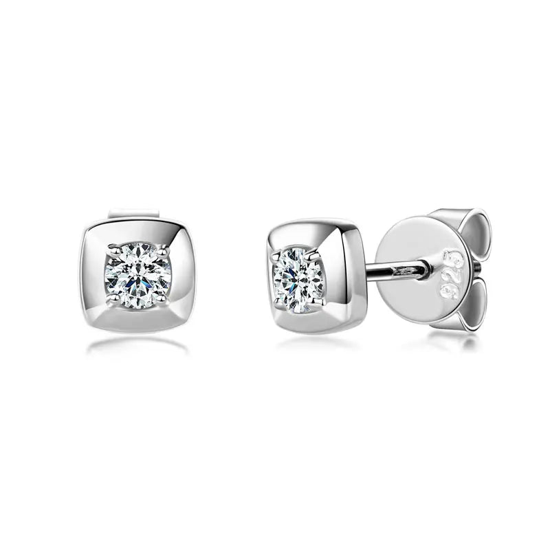 Lnngy 925 Sterling Silver Square Shape Stud Earrings Certified GRA 3mm Moissanite Earring for Women Korean INS Mini Jewelry Gift