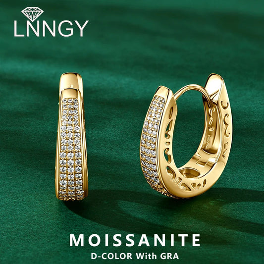 Lnngy GRA Certified 0.86CTW. Moissanite Hoop Earring Trendy 925 Sterling Silver Earrings For Women 18k Gold Plated Jewelry