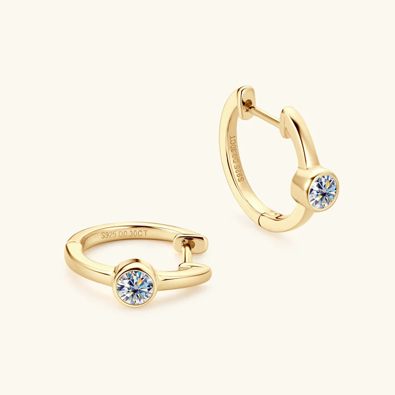 Lnngy Sterling Silver Earrings 925 Exquisite Bezel Setting 4MM 0.3CT Moissanite Hoop Earring For Women Temperament Fine Jewelry