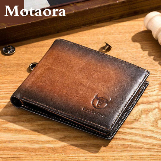 MOTAORA Men's Vintage Wallet 2025 New Genuine Leather Short Wallets RFID Male Card Holder Multi-layer Casual Coin Purse For Men
