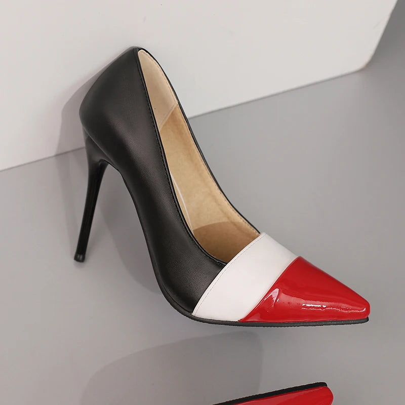 Women’s Mixed Colour Stiletto Pumps – Thin High Heels Pointed Toe Office Shoes