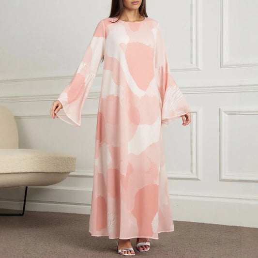 Rafiah Women's Dresses Summer Comfortable Elegant 2025 Patchwork Loose Long Sleeve Round Neck A-Line Midi VacationLong Dress