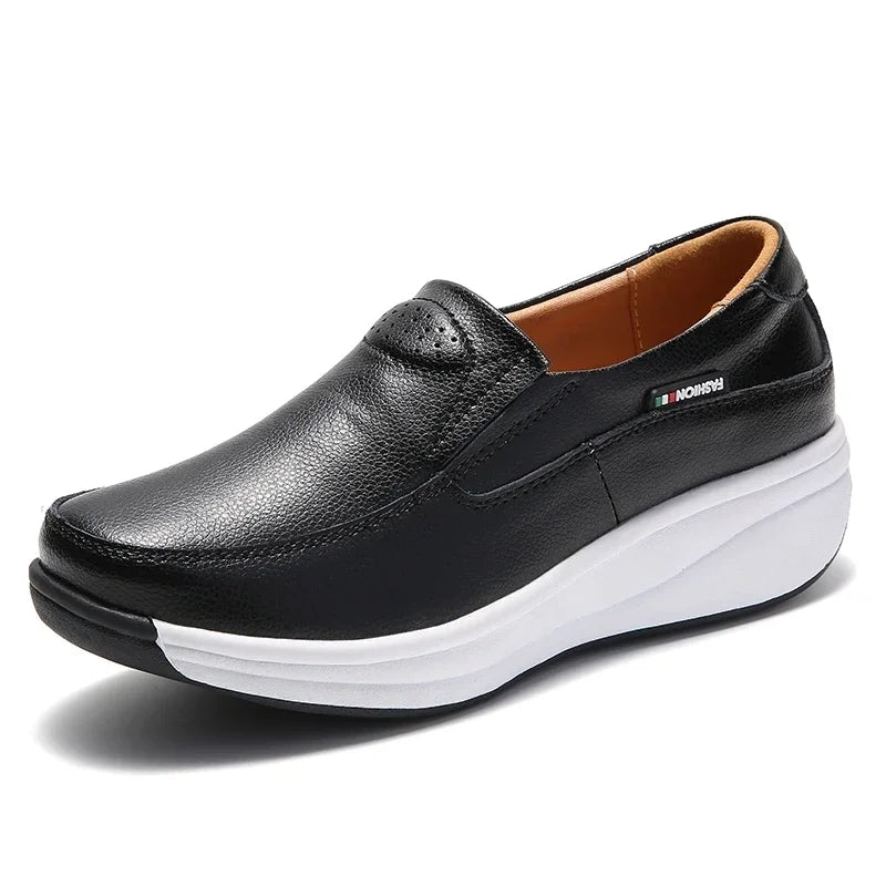 Women’s Genuine Leather Platform Loafers – Orthopedic Slip-On Casual Flats