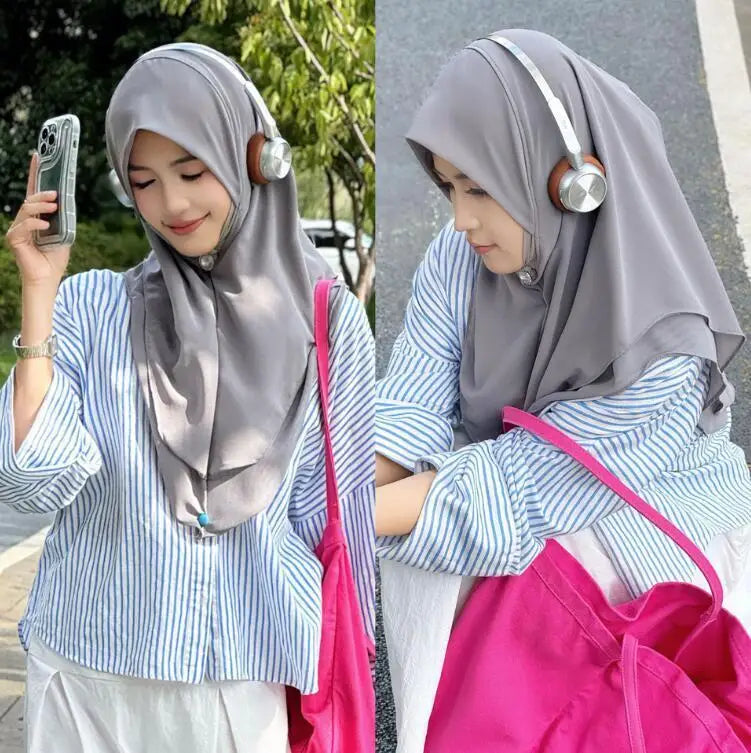 Double Layer Chiffon Turban for Women Muslim Hijab Malaysian Headwear Cap One Piece Amira Islamic Shawl Arab Headband Scarf