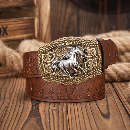 A casual, individual and retro belt, Western-style clothing accessory, metal buckle, PU belt, suitable for both men and women