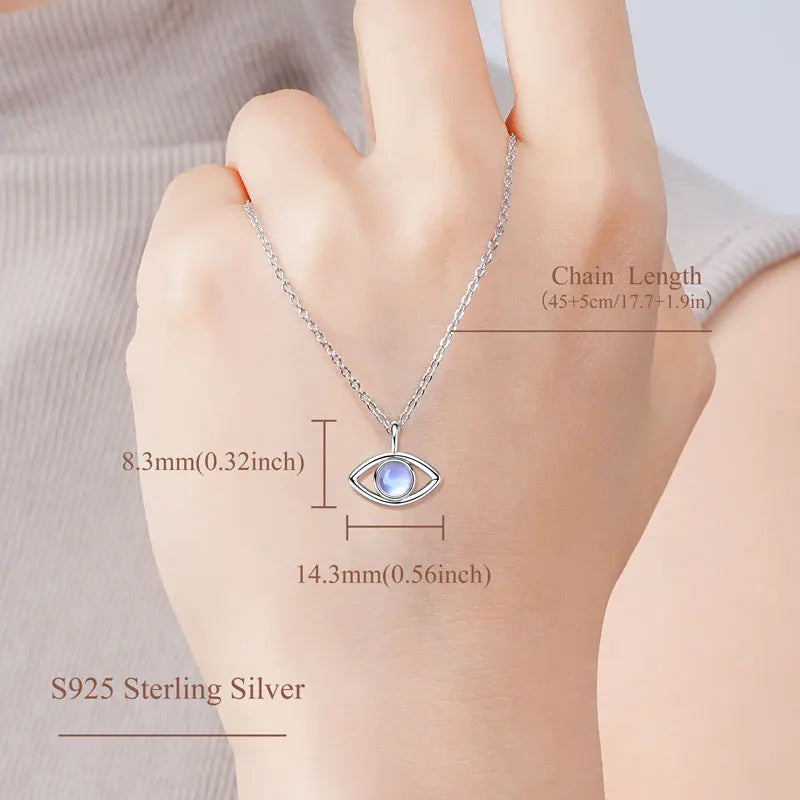 Lnngy Collier Argent 925 Sterling Silver Clavicle Necklace Round Moonstone Artificial Gemstone Pendant Necklaces For Women Gift