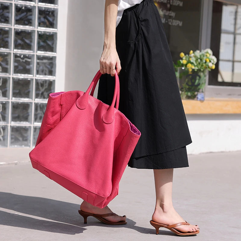 Casual Huge Black Brown Yellow Red Khaki Blue Top Grain Genuine Leather A4 Women Handbag Female Tote Shoulder Shopping Bag M9940