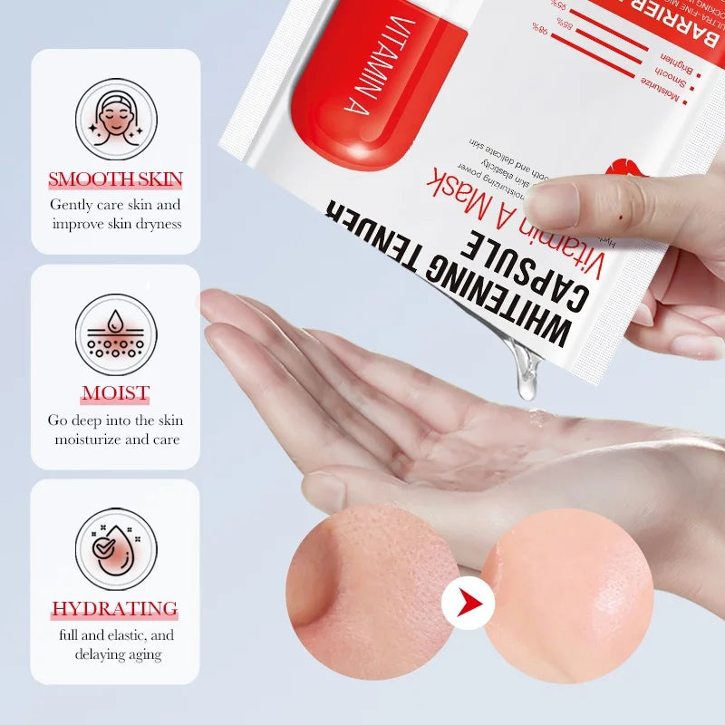 10PCS Vitamin A Anti Oxidation Capsule red Facial Mask Even Smooth Skin Tone, Moisturizing Delicate Skin Care Improve roughness