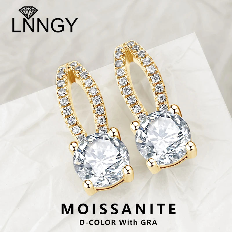 Lnngy pendientes plata 925 Sterling Silver Earring GRA Certified 6.5mm Moissanite Stud Earrings for Women Wedding Party Jewelry