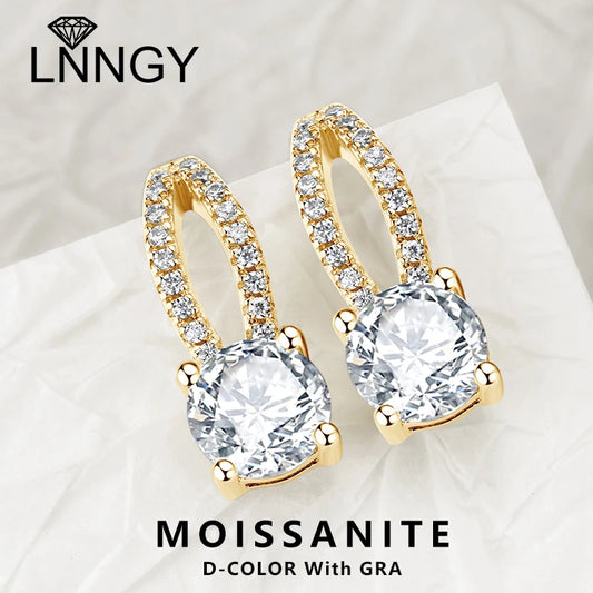 Lnngy pendientes plata 925 Sterling Silver Earring GRA Certified 6.5mm Moissanite Stud Earrings for Women Wedding Party Jewelry