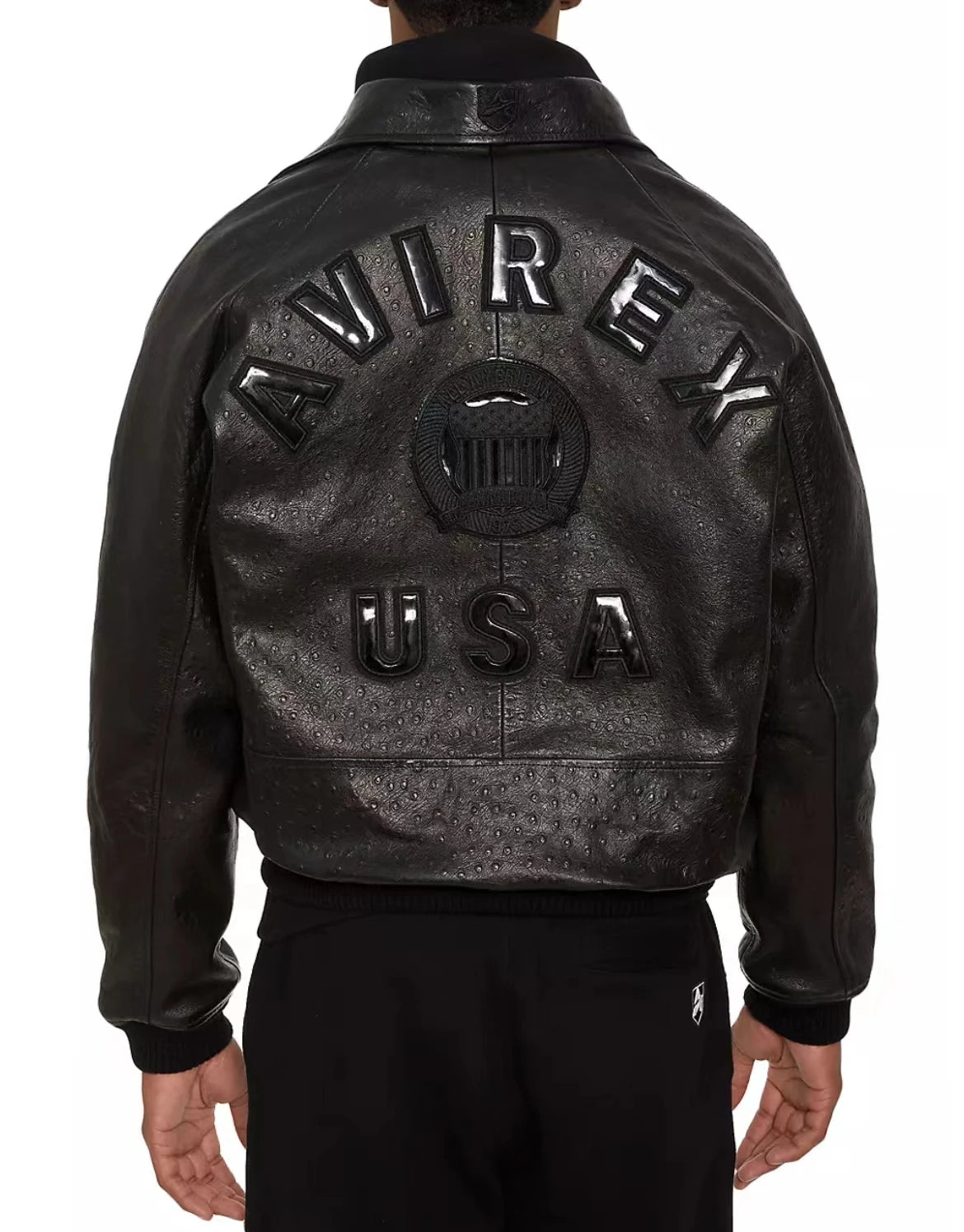 AVIREX 2024 new crocodile print French lambskin leather jacket loose large size XS-XXXL ostrich print men casual aviator coat