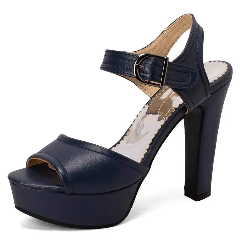 Women’s ORCHA LISA Peep Toe Chunky Heel Sandals – 12 cm Heel, 3 cm Platform, Plus Sizes 33 to 50