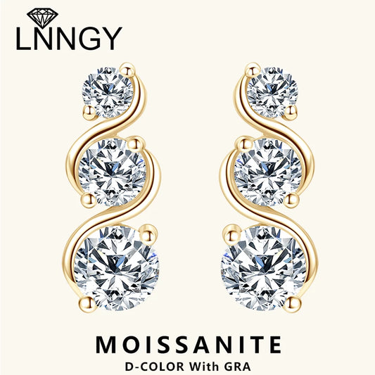 Lnngy 1.80CTTW  Moissanite Twisted Earring for Women 925 Sterling Silver Infinity Stud Earrings Piercing Daily Life Jewelry Gift