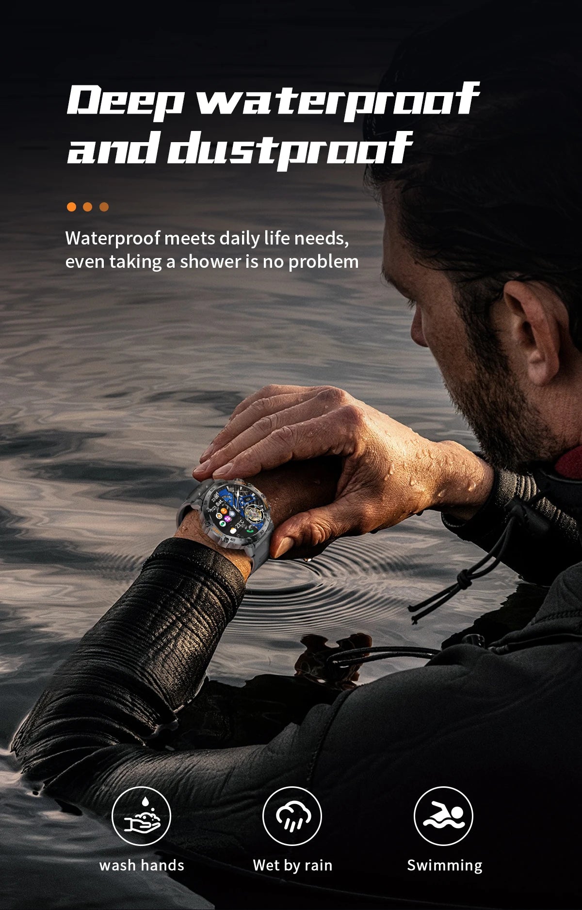 LIGE LED Flashlight Smart Watch Military Watches SOS Bluetooth Call Waterproof Health Monitor Sport Smartwatch For Android ios