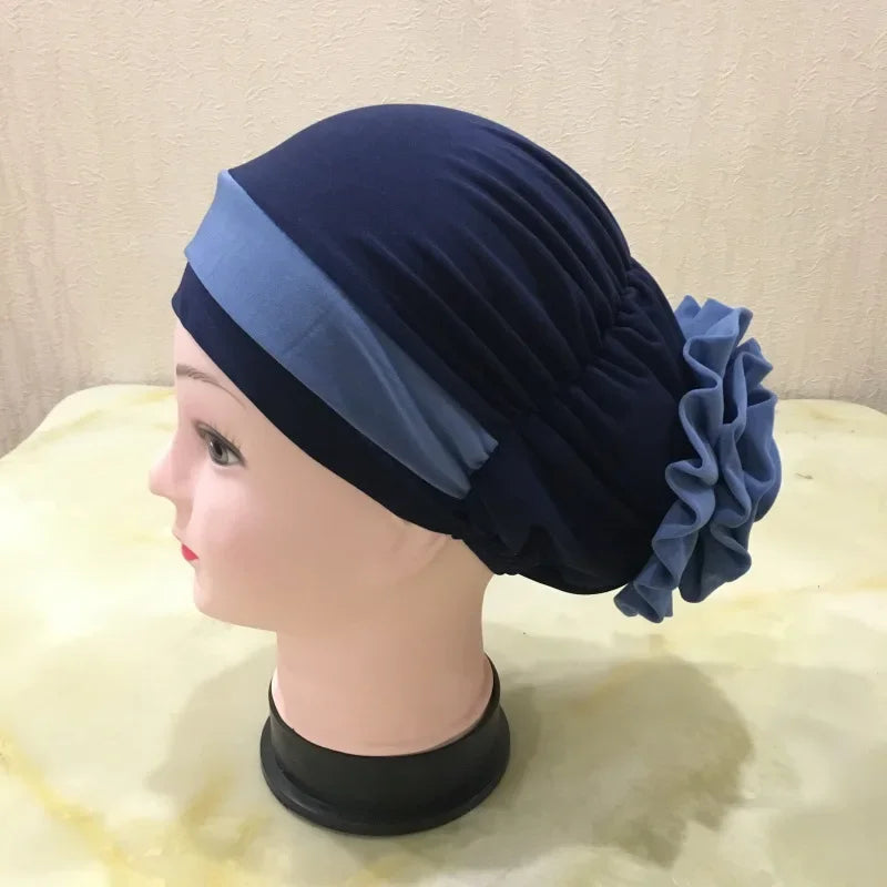 Casual Headdress Big Flower Headscarf Muslim Woman Hair Loss Cap Islamic Baotou Chemo Hat Color Matching Hats Headwear