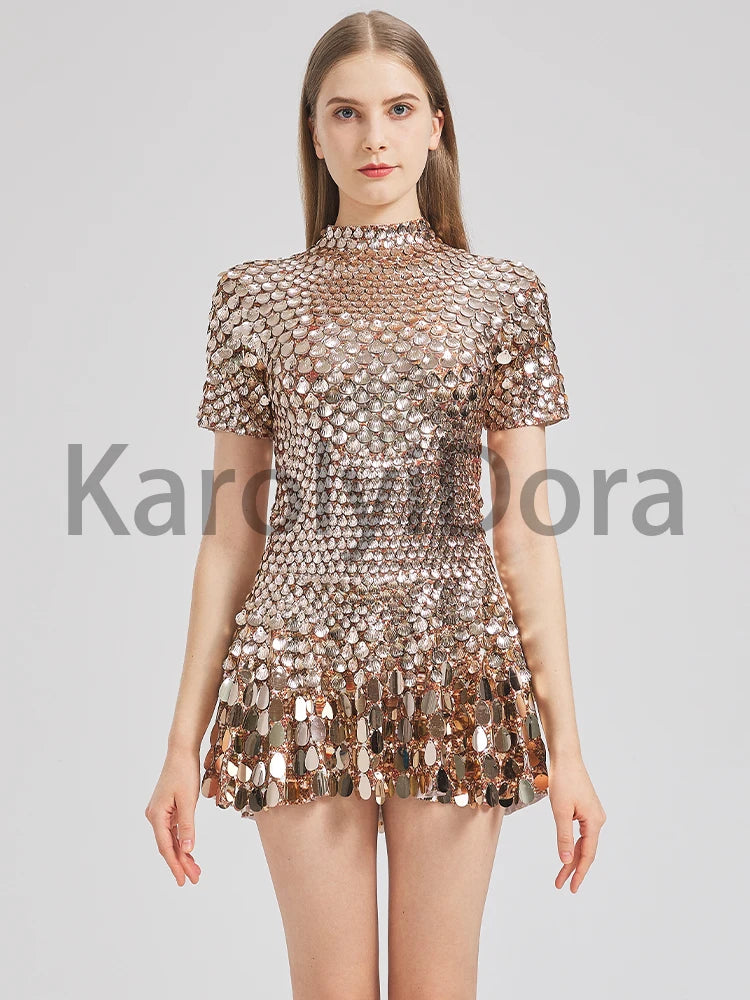 Sexy Black Shell Sequins Mini Dress Nightclub Dance High Quality Performance Clothing Bodysuit Birthday Red Dresses