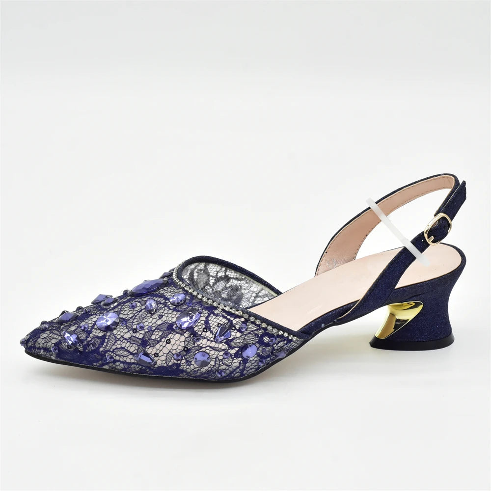 New Arrival Blue Shoes and Bags Set for Women Italian Shoe and Bag Set Designer 2025 Rhinestone Luxury Elegant Pumps for Women