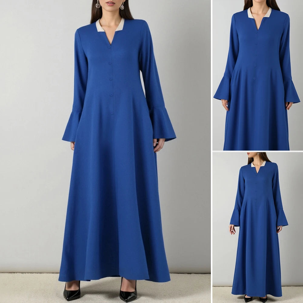 Rafiah Women's Dresses Summer Elegant Decent 2025 Long Sleeve Lapel Midi A Line Casual Long Dresses