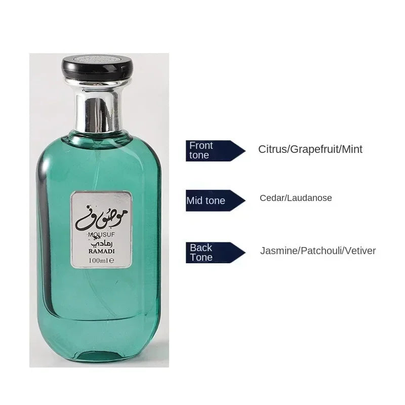 عطر رجالي عربي أصلي عالي الجودة من دبي موسوف، 100 مل، عطر كولونيا يدوم طويلاً للرجال والنساء، عطر خفيف