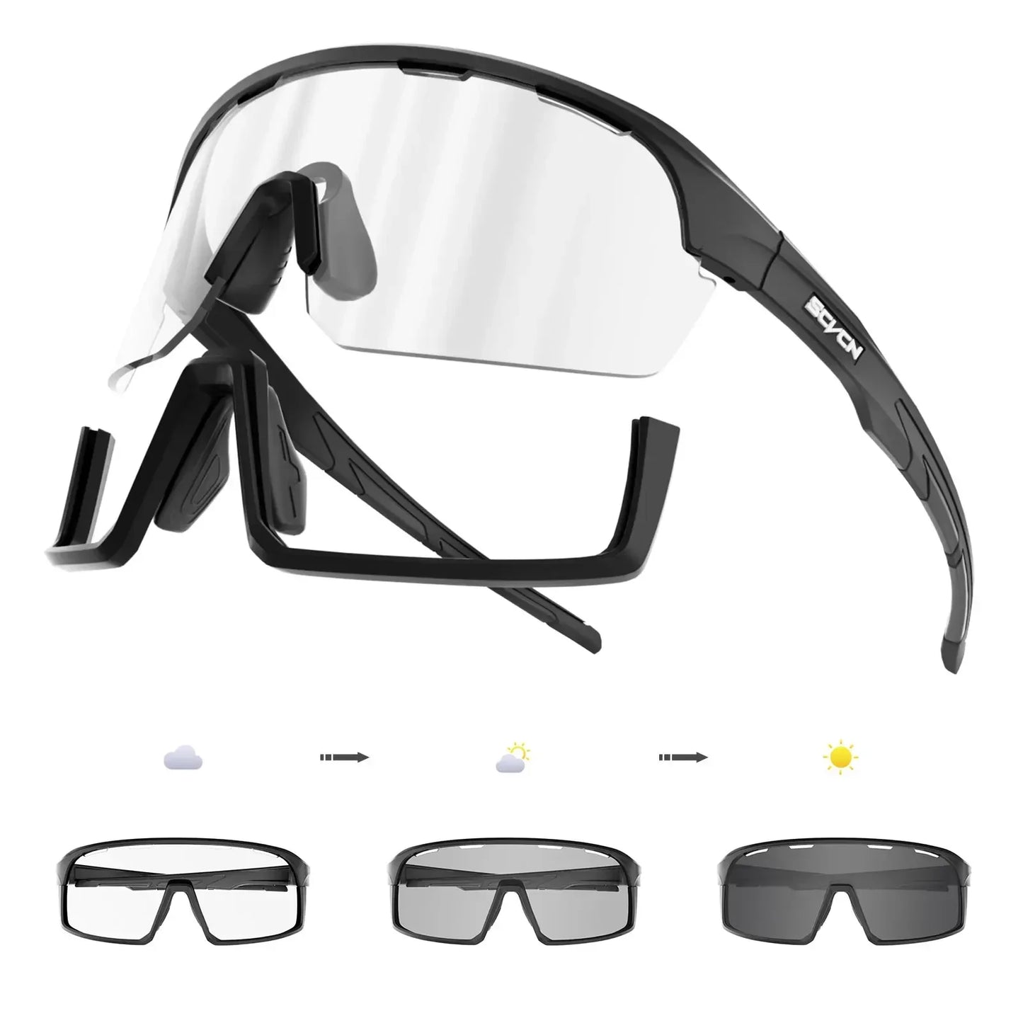 SCVCN Photochromic Cycling Sunglasses for Man Blue Outdoor Sports Bike Glasses MTB Fishing Glasses Bicycle Goggles UV400 2lens