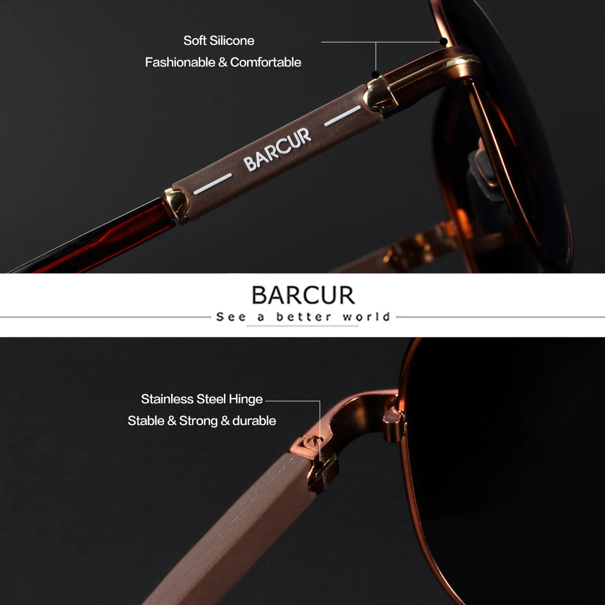 BARCUR Oversize Cool Fashion Polarized Sunglasses Double Beam Design Metal Elliptical Frame Women Sun Glasses Apparel Accessory