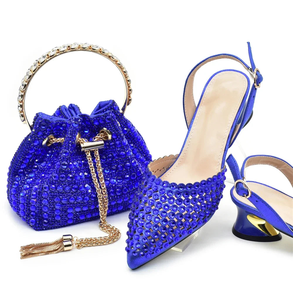 New Arrival Pointed Toe Women Sandals Shoes and Bag Set for Ladies Wedding Party Pumps Italian Shoes and Bags Matching Set