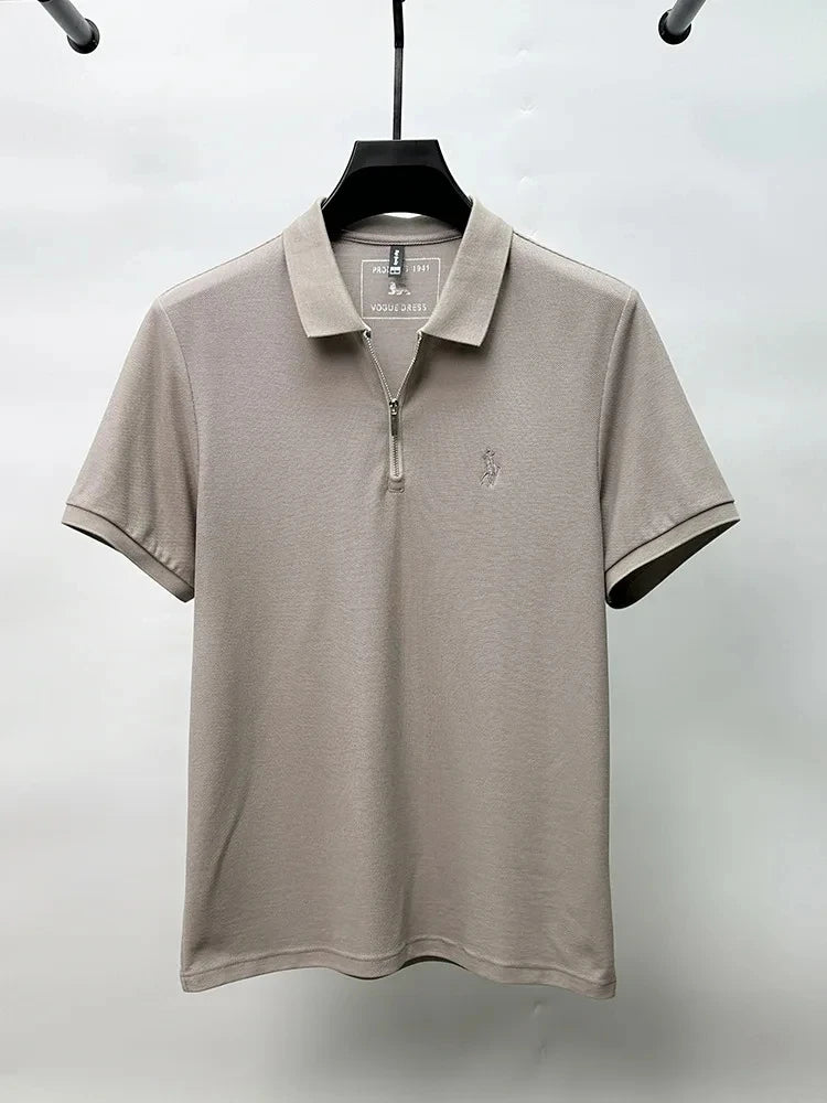 High end brand embroidered men's short sleeve half zip polo shirt short sleeve summer breathable business casual Paul T-shirt
