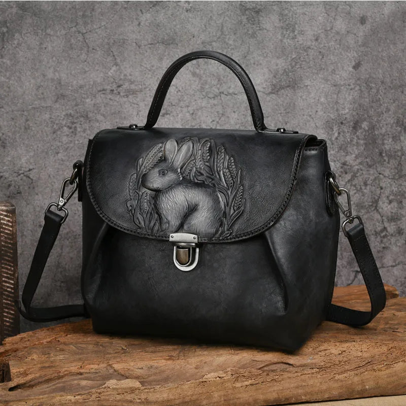 MOTAORA Vintage Handbags For Women Genuine Leather Shoulder Bags 2025 Woman Bag Rabbit Embossed Handmade Luxury Designer Handbag