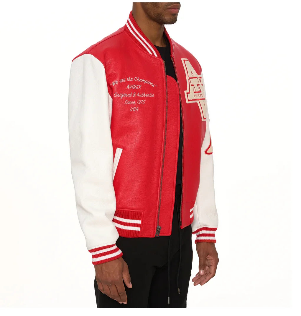 Men's Real Leather Jacket with Embroidery thicken first layer cowhide leather Leather Winter Classic Warm Baseball outfits Coat