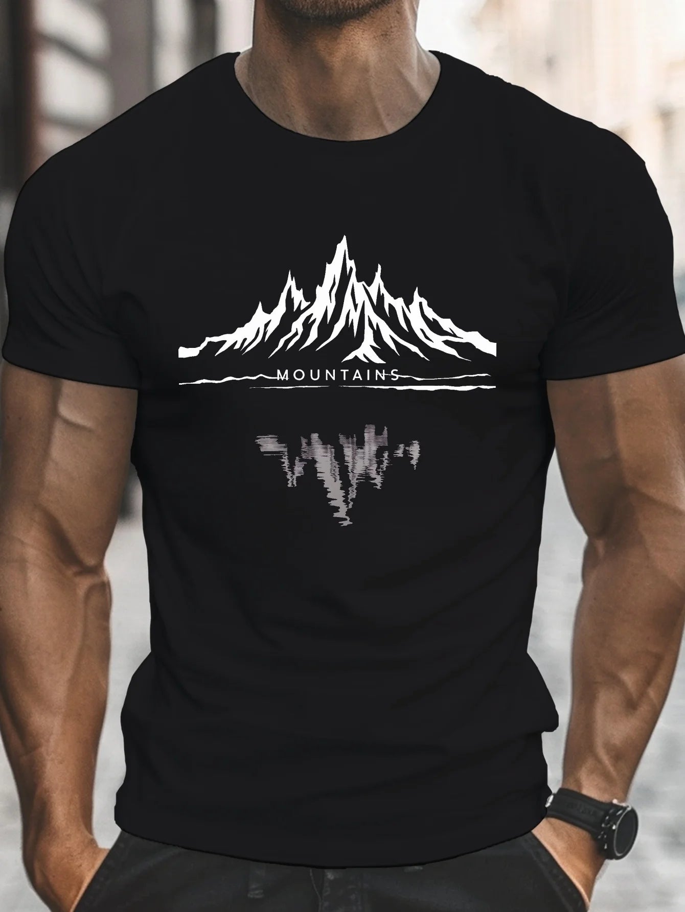 Men’s Summer 100% Cotton Casual T-Shirt Mountain Print | Loose Fit | Breathable Comfort 