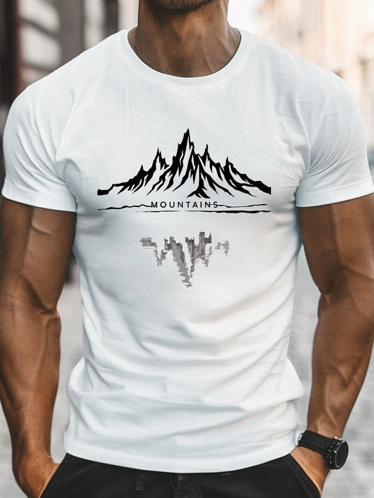 Men’s Summer 100% Cotton Casual T-Shirt Mountain Print | Loose Fit | Breathable Comfort 