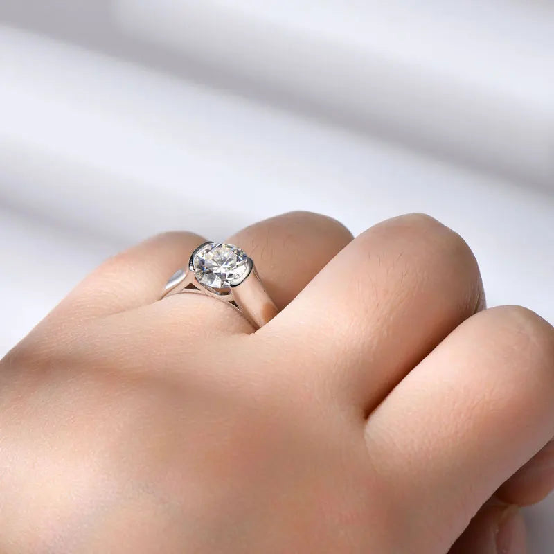 Lnngy Certified 8mm 2ct Moissanite Solitiare Ring For Women Original 925 Sterling Silver Wedding Rings With GRA Certificate