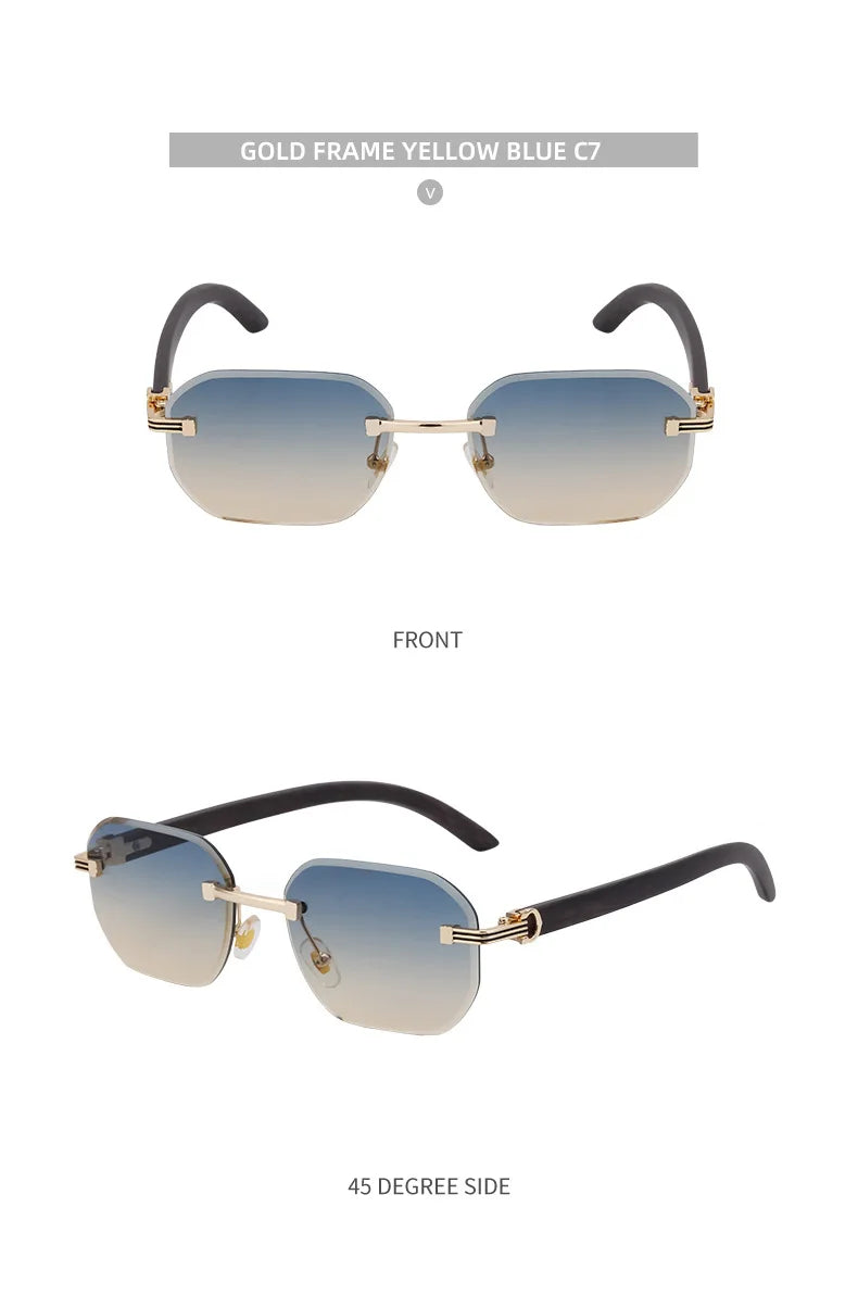 Vintage Square Rimless Sunglasses – 2025 Luxury UV400 Anti-Blue Light Eyewear for Men