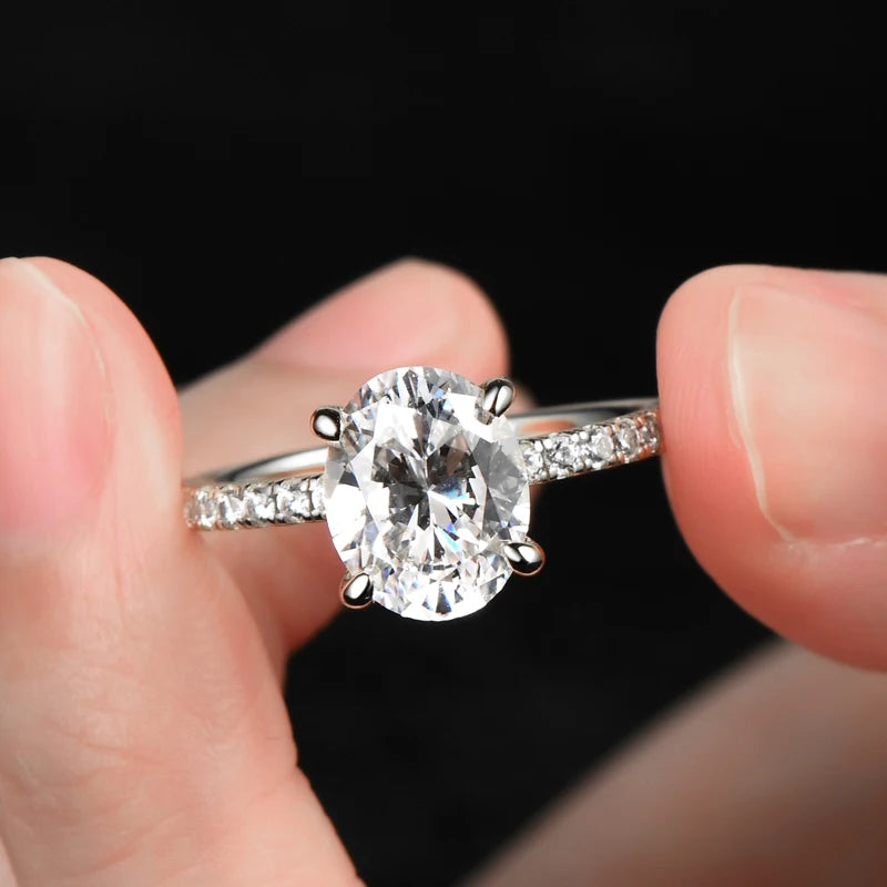 Lnngy Exquisite Oval Cut 10x8mm Simulated Diamond Ring for Women Original 925 Sterling Silver Wedding Engagement Rings Jewelry