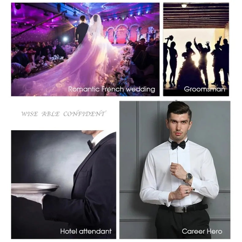 قميص رجالي كلاسيكي بأكمام فرنسية مناسب للعمل، مناسب للعمل الرسمي، بأكمام طويلة، مناسب لحفلات الزفاف، مناسب للعمل المكتبي، قمصان بيضاء