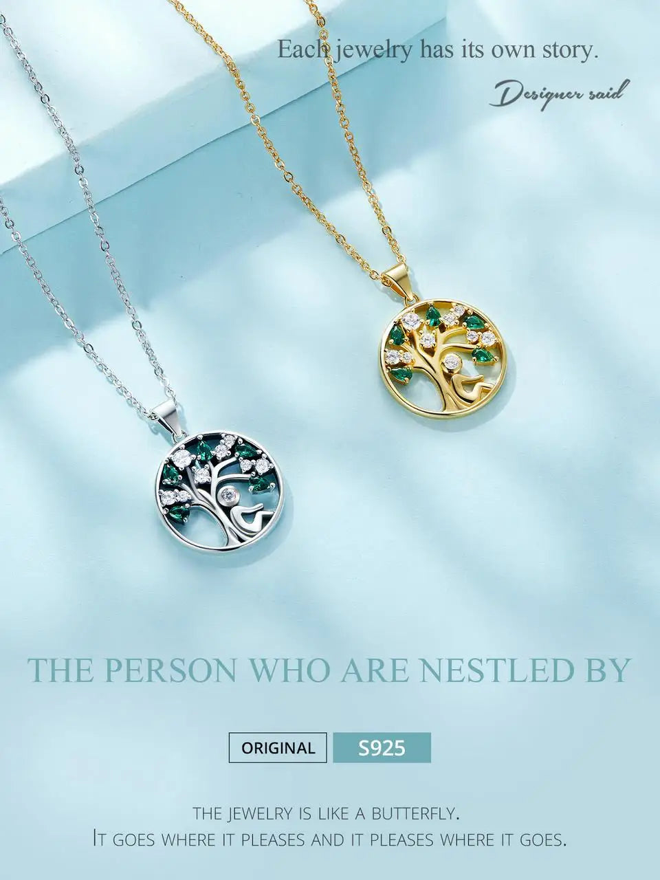 BAMOER 925 Sterling Silver Tree of Life Necklace for Women, 14K Gold Plated Lucky Tree Pendant Necklaces Jewelry for Girlfriend