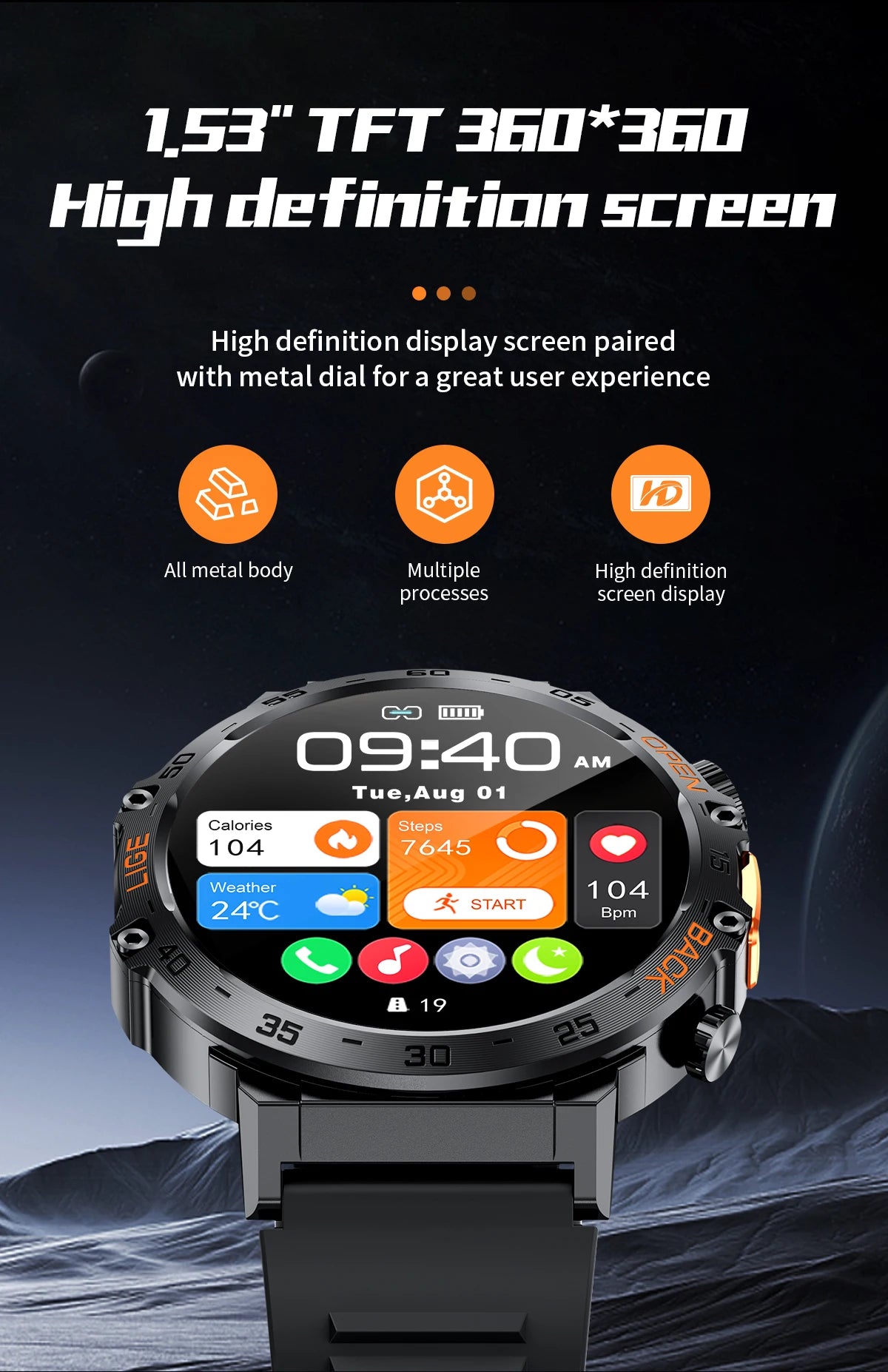 LIGE LED Flashlight Smart Watch Military Watches SOS Bluetooth Call Waterproof Health Monitor Sport Smartwatch For Android ios