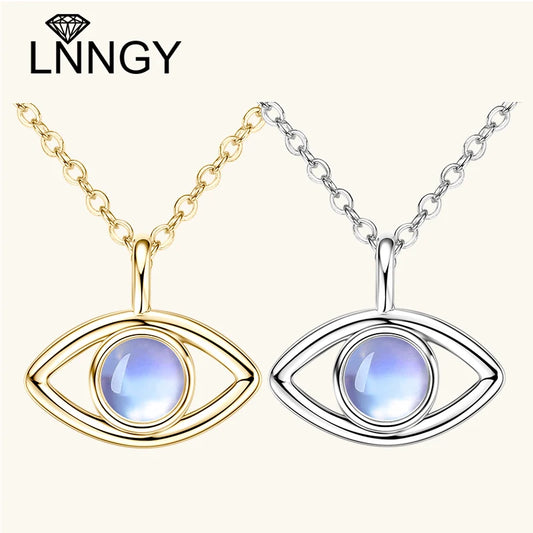 Lnngy Collier Argent 925 Sterling Silver Clavicle Necklace Round Moonstone Artificial Gemstone Pendant Necklaces For Women Gift