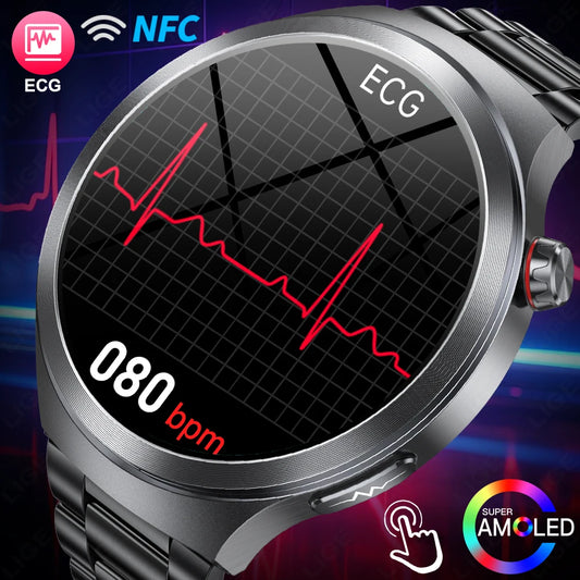 LIGE 2025 Men's ECG Smart Watch 1.73” AMOLED Screen Emotional Fatigue Monitoring NFC Access Control Fitness Tracker Watch