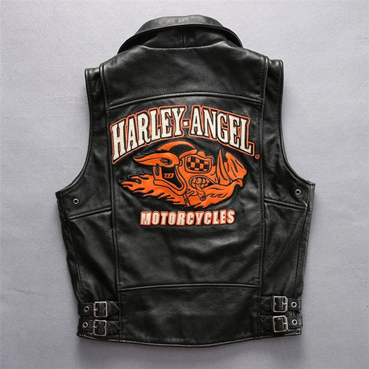 Slim street leather undershirt casual head layer cowhide vest men women couple models motorcycle sleeveless jacket