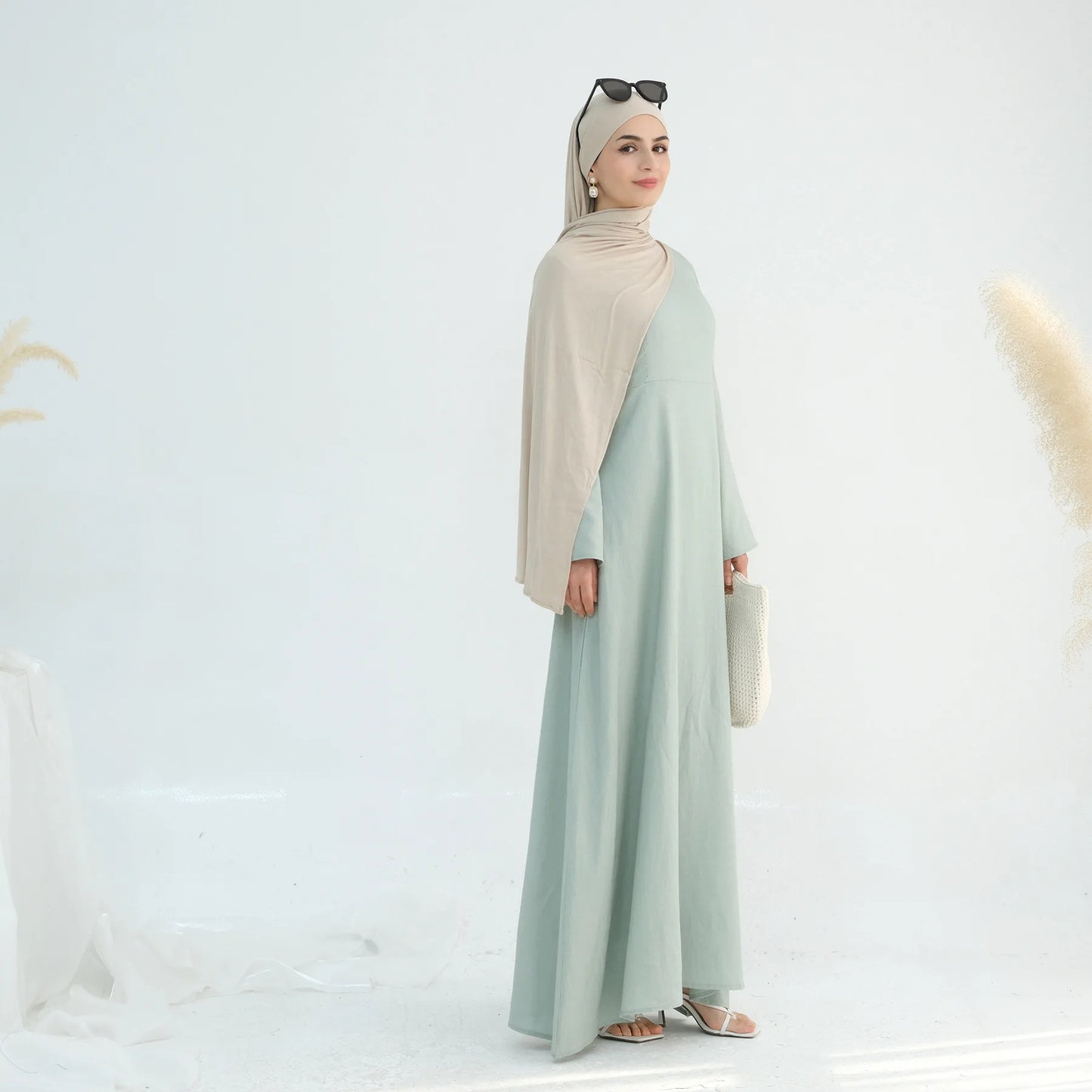 2025 Linen Pink Abaya Eid Ramadan Modest Maxi Dress Solid Color Robe Arabe Elegant Women Muslim Dresses Caftan Marocain Femme