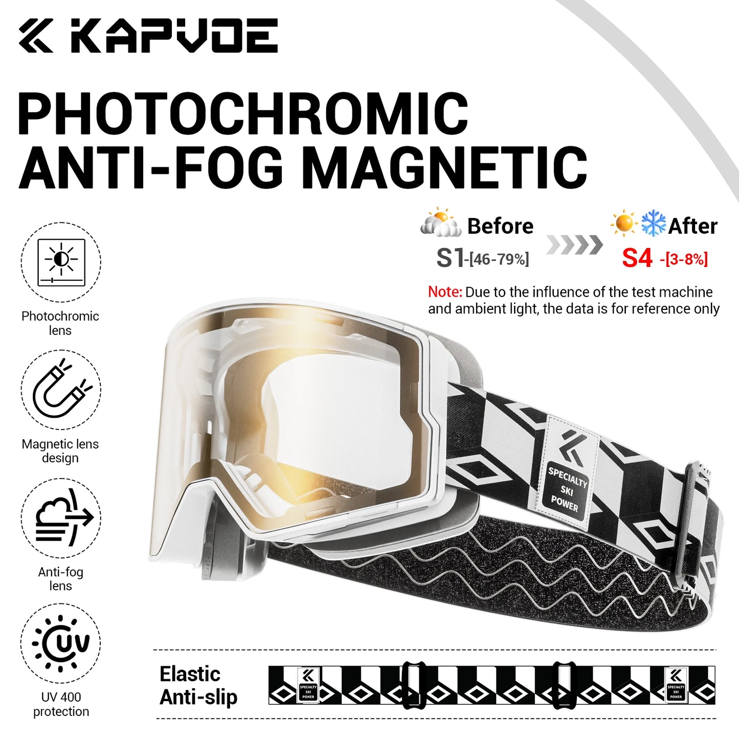 KAPVOE New Photochromic Outdoor Sport Ski Snowboard Goggle Men UV400 Protection Women Glasses Magnetic Attraction Skiing Goggles